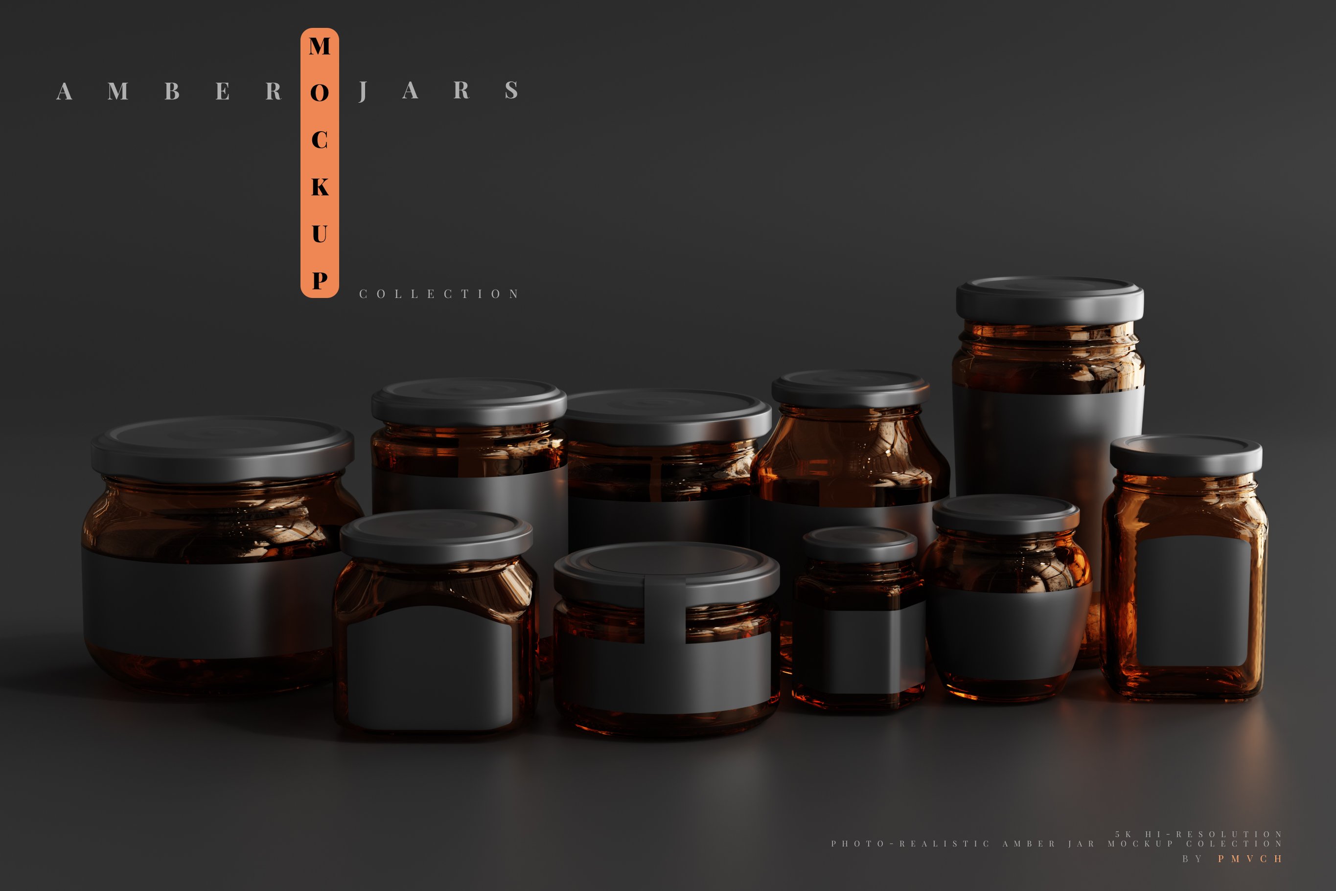 210款多规格透明玻璃密封罐设计展示Ps贴图样机素材 Amber Jars Mockup Collection_img_2