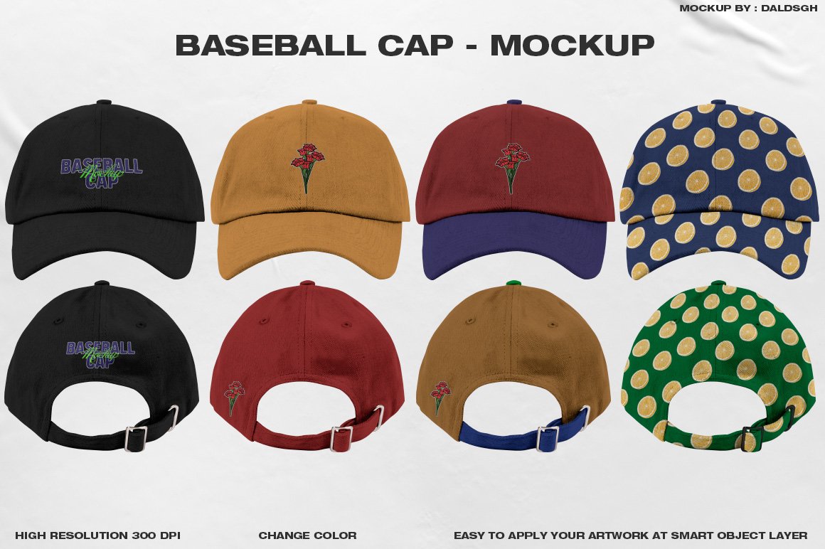 潮流棒球帽印花设计展示贴图样机模板 Baseball Cap - Mockup_img_2