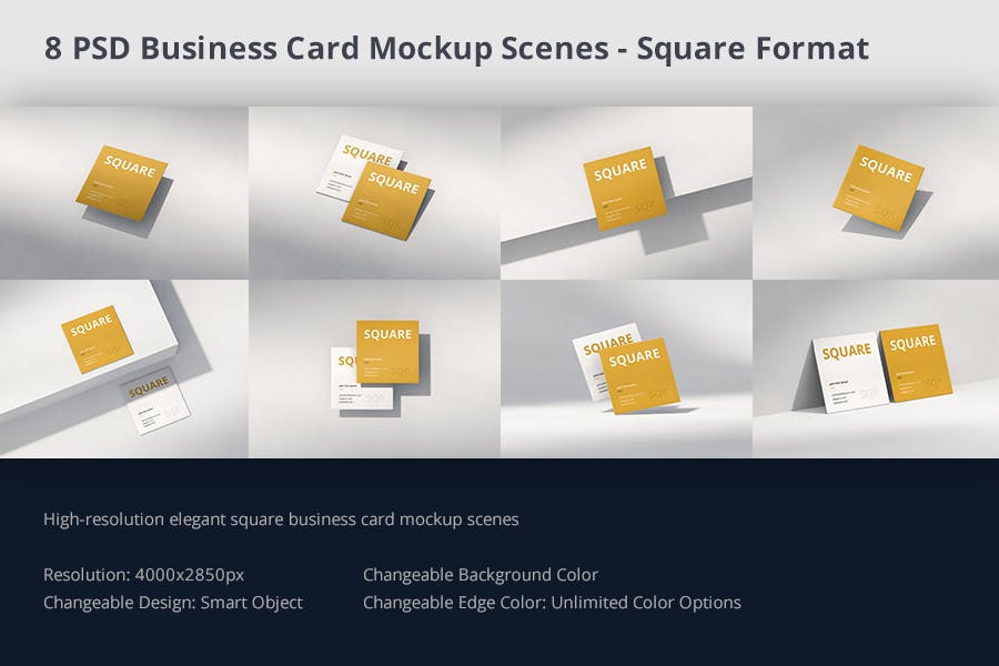 时尚品牌Logo设计方形名片卡片设计展示样机模板 Business Card Mockup Scenes Square_img_2