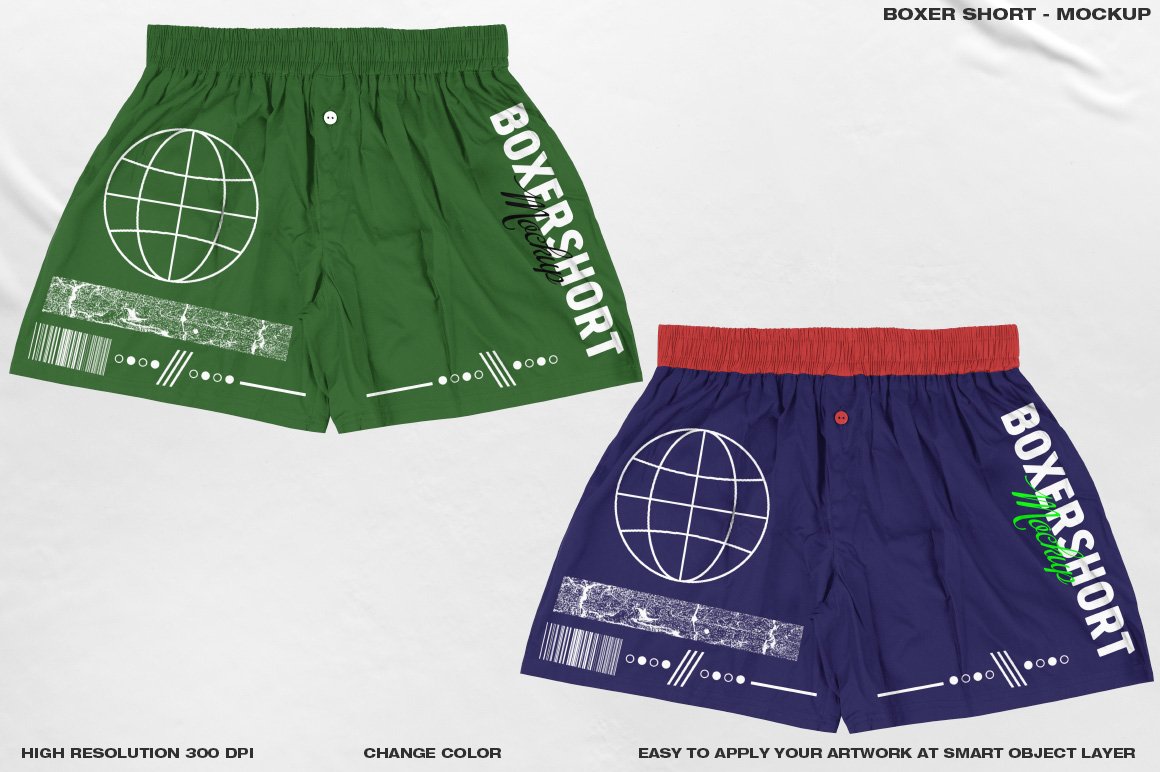 潮流嘻哈街头平角短裤设计Ps智能贴图样机模板 Boxer Short - Mockup_img_2