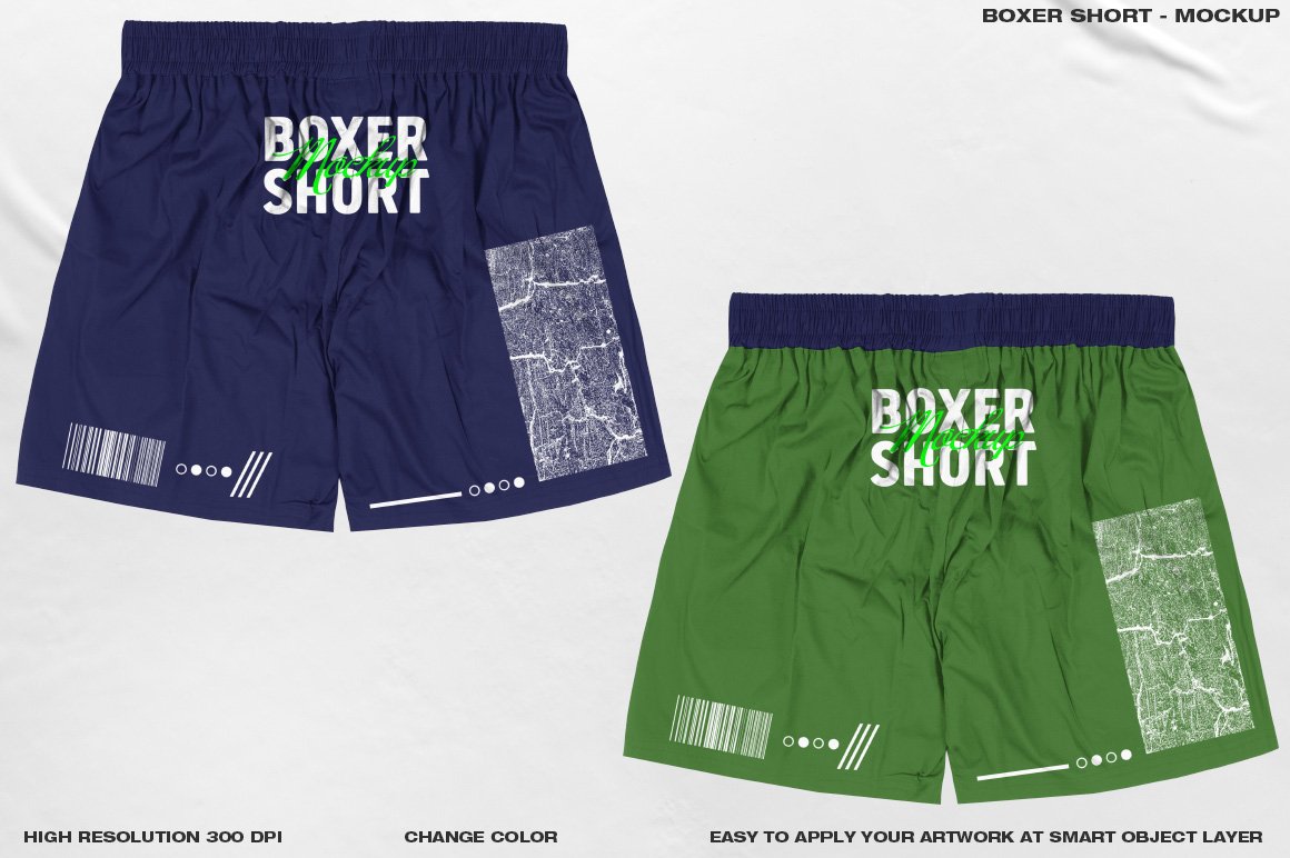 潮流嘻哈街头平角短裤设计Ps智能贴图样机模板 Boxer Short - Mockup_img_2