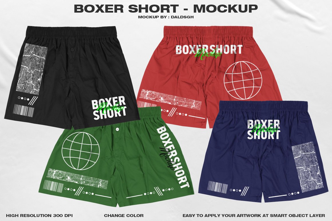 潮流嘻哈街头平角短裤设计Ps智能贴图样机模板 Boxer Short - Mockup_img_2