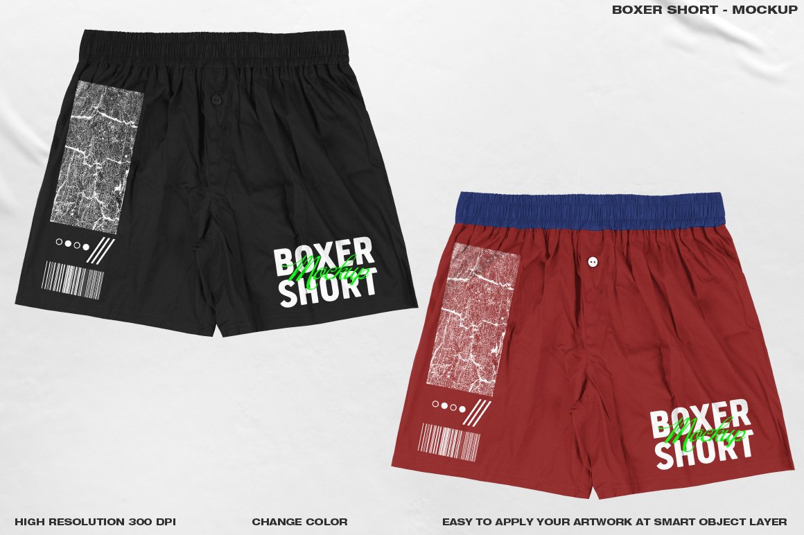 潮流嘻哈街头平角短裤设计Ps智能贴图样机模板 Boxer Short - Mockup_img_2