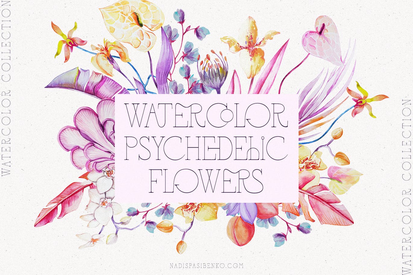 迷幻兰花蘑菇马蹄莲水彩花卉图片素材 Watercolor Psychedelic Flowers_img_2