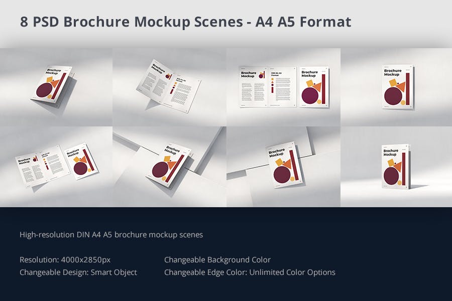 8款优雅A4/A5两折页小册子设计展示样机模板 Brochure Mockup Scenes A4 A5 Bi-Fold_img_2