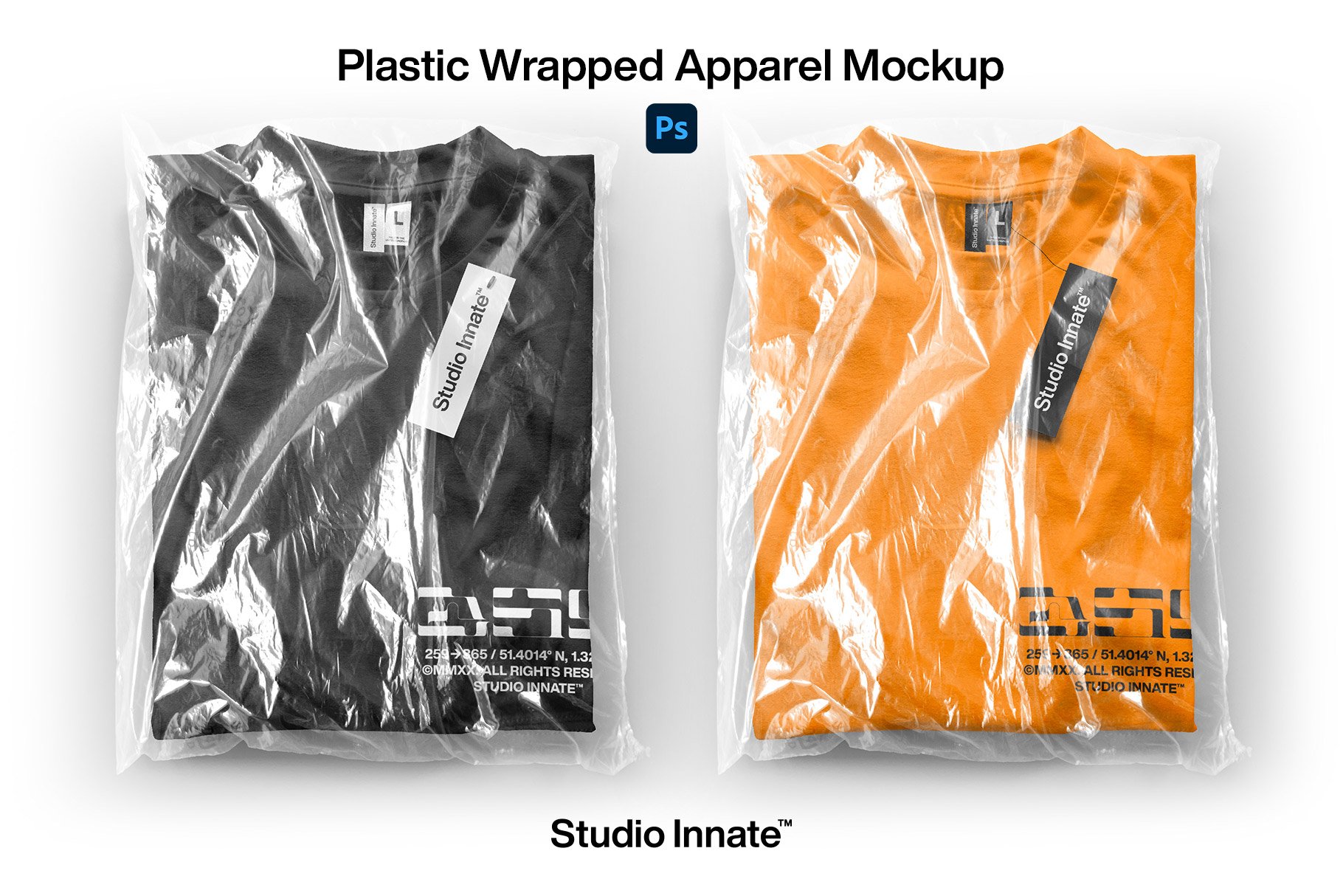 透明塑料包装袋服装吊牌设计贴图样机模板 Plastic Packed Garment Mockup_img_2