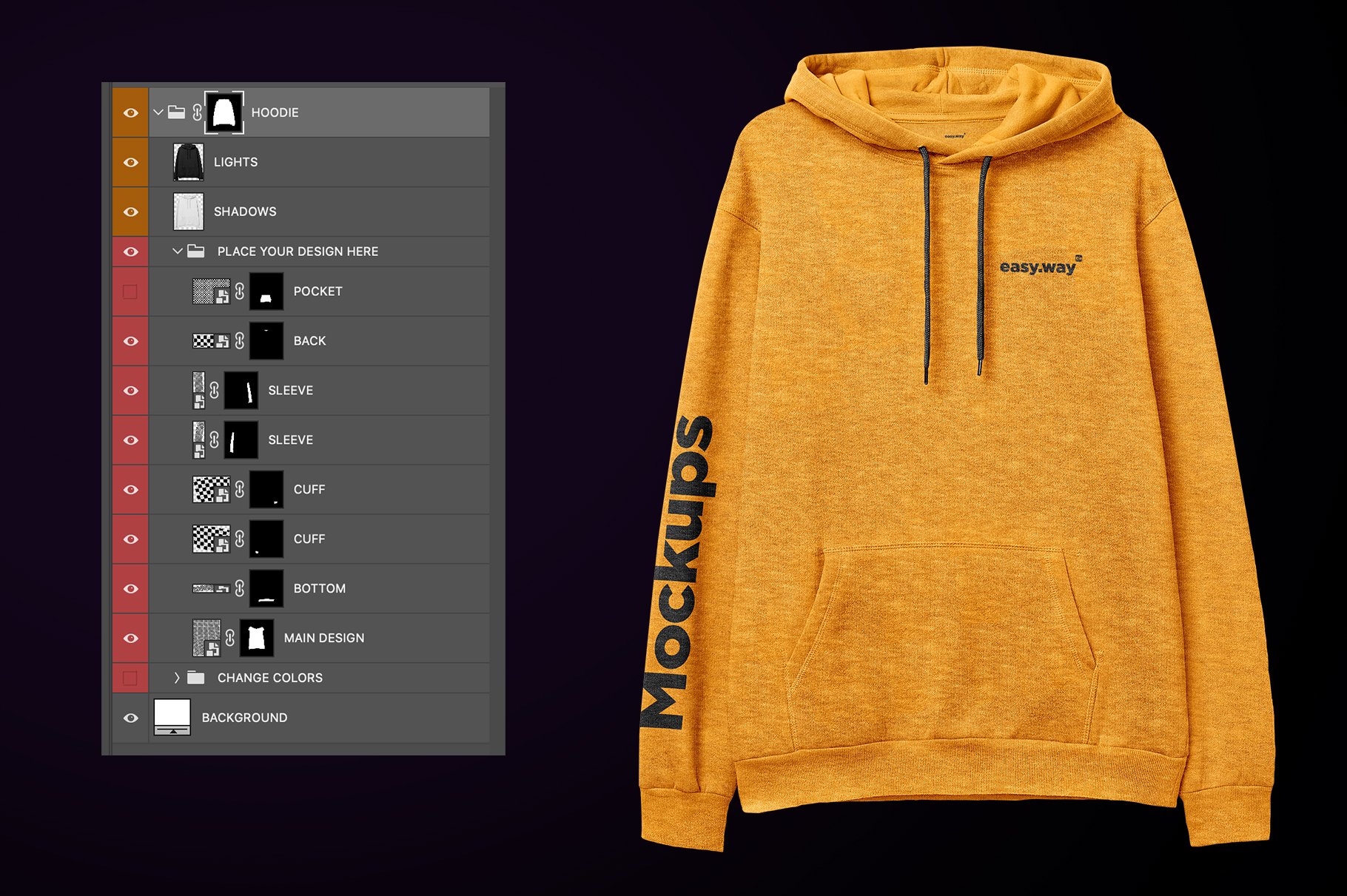 连衣帽卫衣设计前视图展示贴图样机PSD模板 Heather Hoodie Front View PSD Mockup_img_2