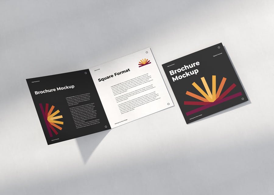 优雅正方形两折页小册子设计Ps贴图样机模板 Brochure Mockup Scenes Square Bi-Fold_img_2