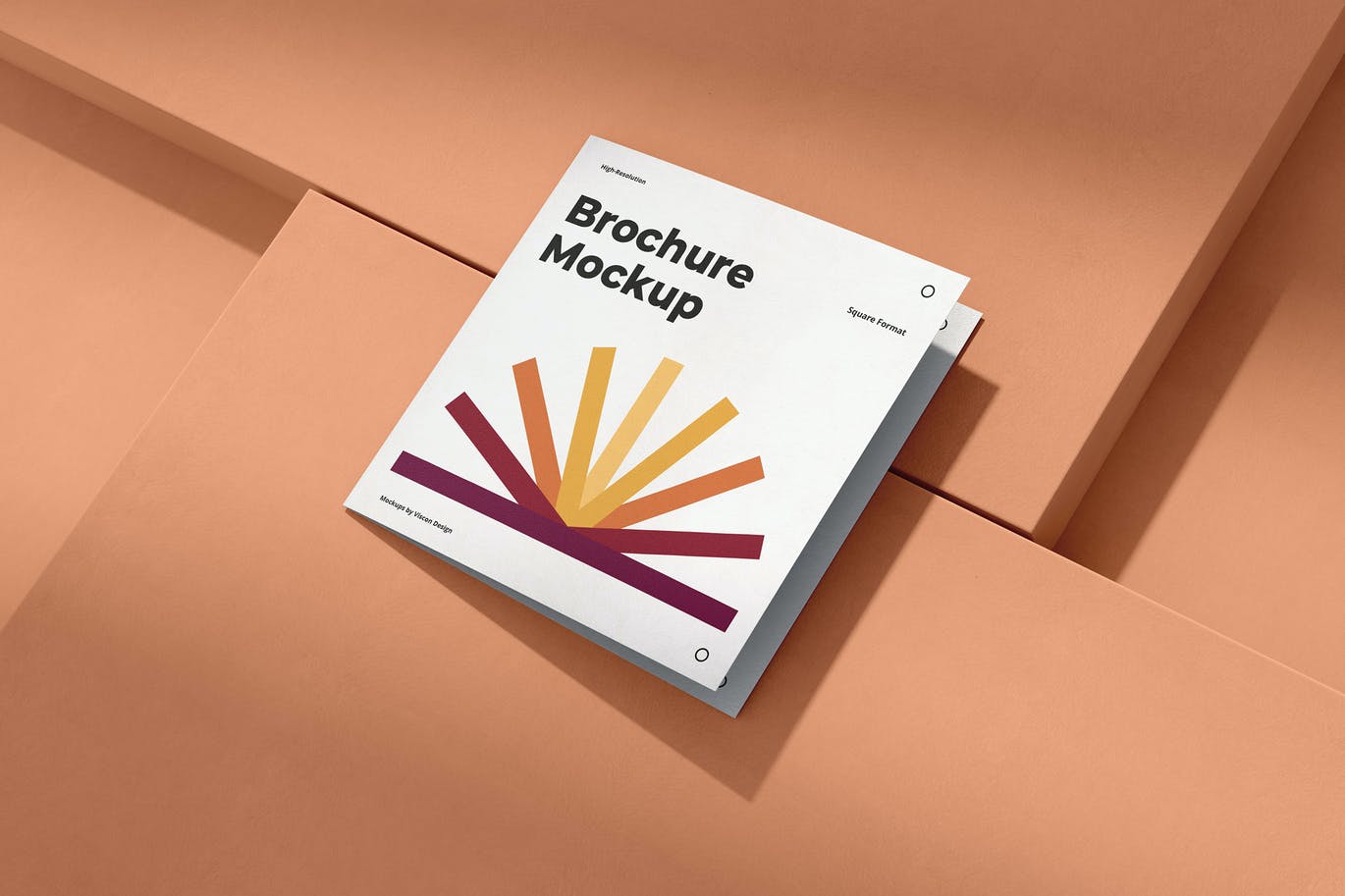 优雅正方形两折页小册子设计Ps贴图样机模板 Brochure Mockup Scenes Square Bi-Fold_img_2