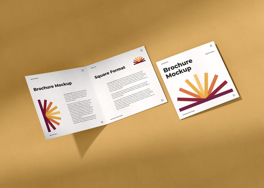 优雅正方形两折页小册子设计Ps贴图样机模板 Brochure Mockup Scenes Square Bi-Fold_img_2