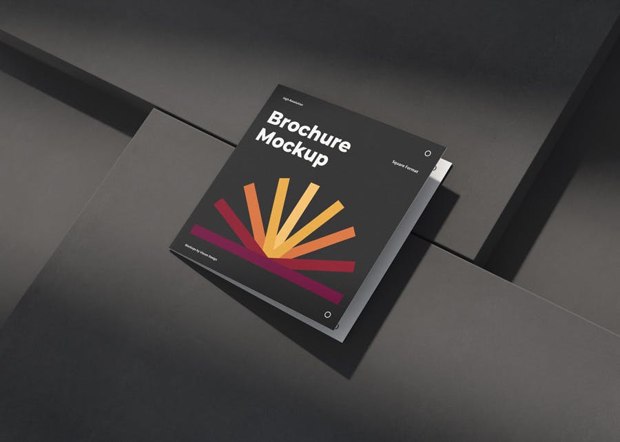 优雅正方形两折页小册子设计Ps贴图样机模板 Brochure Mockup Scenes Square Bi-Fold_img_2