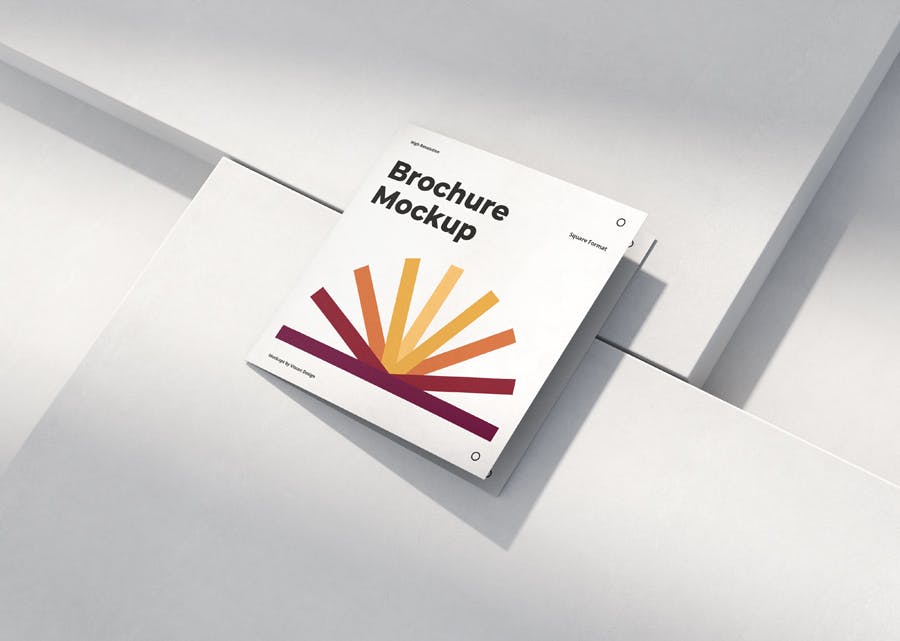 优雅正方形两折页小册子设计Ps贴图样机模板 Brochure Mockup Scenes Square Bi-Fold_img_2
