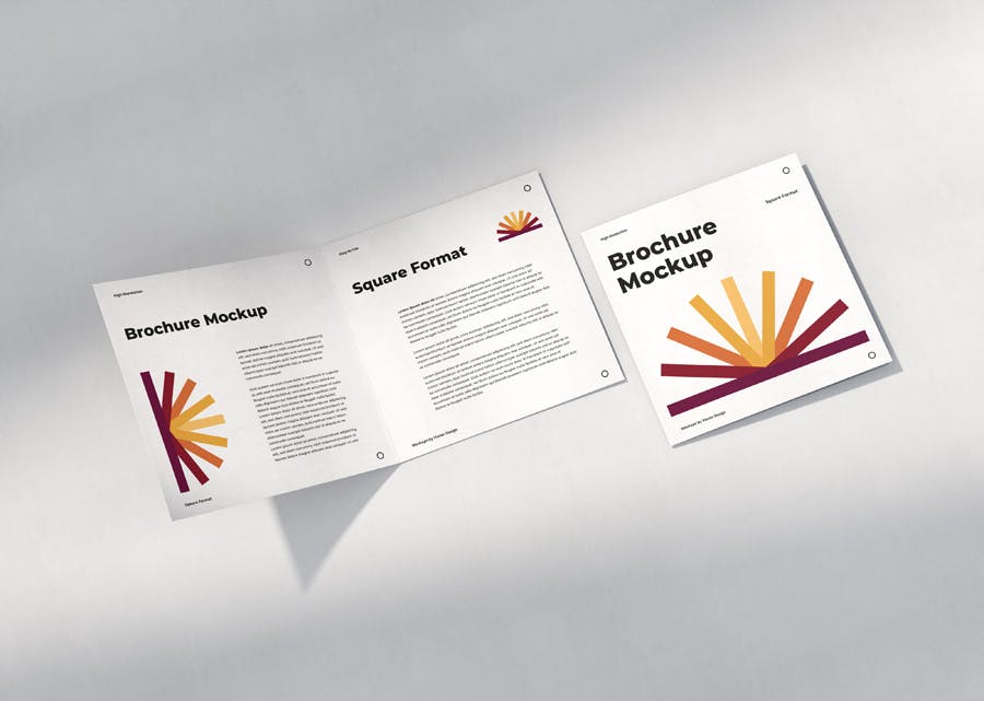 优雅正方形两折页小册子设计Ps贴图样机模板 Brochure Mockup Scenes Square Bi-Fold_img_2