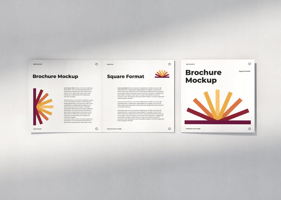 优雅正方形两折页小册子设计Ps贴图样机模板 Brochure Mockup Scenes Square Bi-Fold_img_2