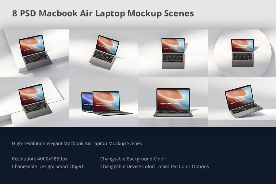 网页设计苹果MacBook air笔记本电脑展示贴图样机 Laptop Mockup Scenes Air_img_2