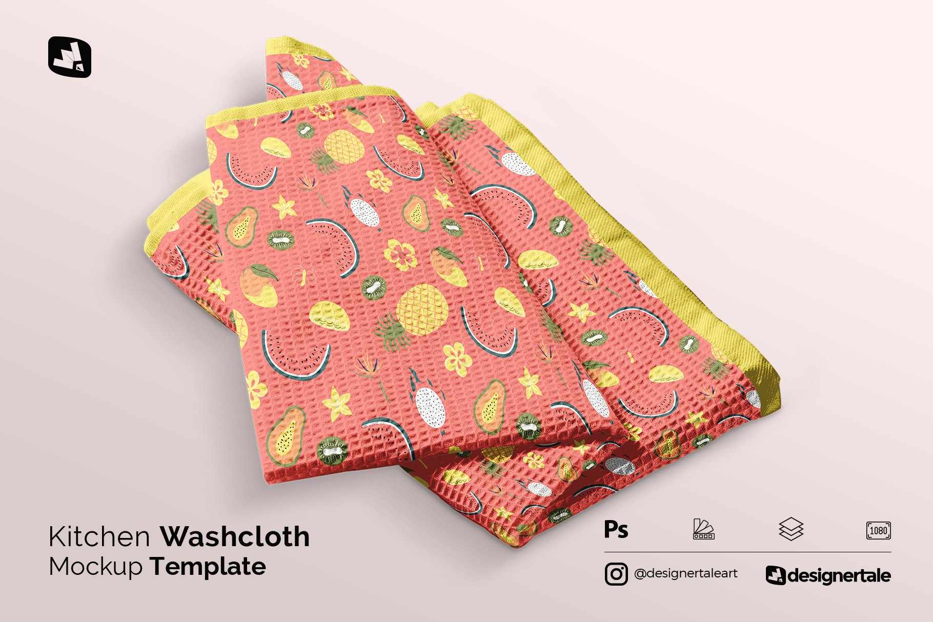 厨房毛巾抹布设计展示贴图PSD样机模板 Kitchen Washcloth Mockup_img_2