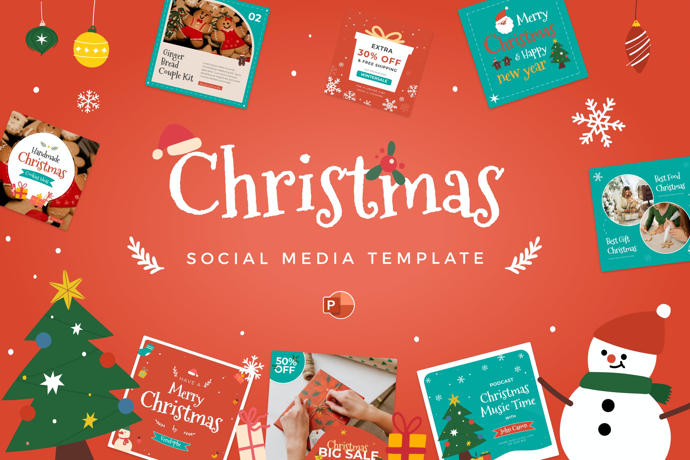 时尚卡通圣诞节营销策划演示文稿设计ppt模版 Christmas Social Media Instagram Template Pack_img_2