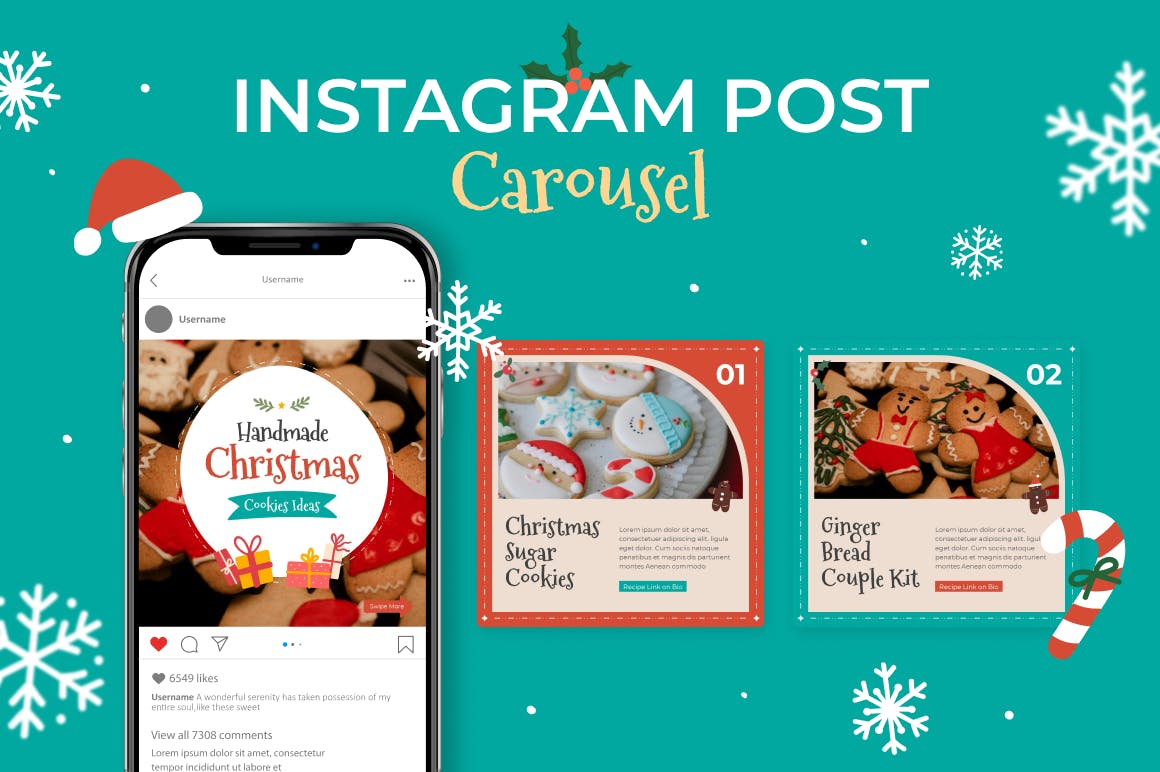 时尚卡通圣诞节营销策划演示文稿设计ppt模版 Christmas Social Media Instagram Template Pack_img_2