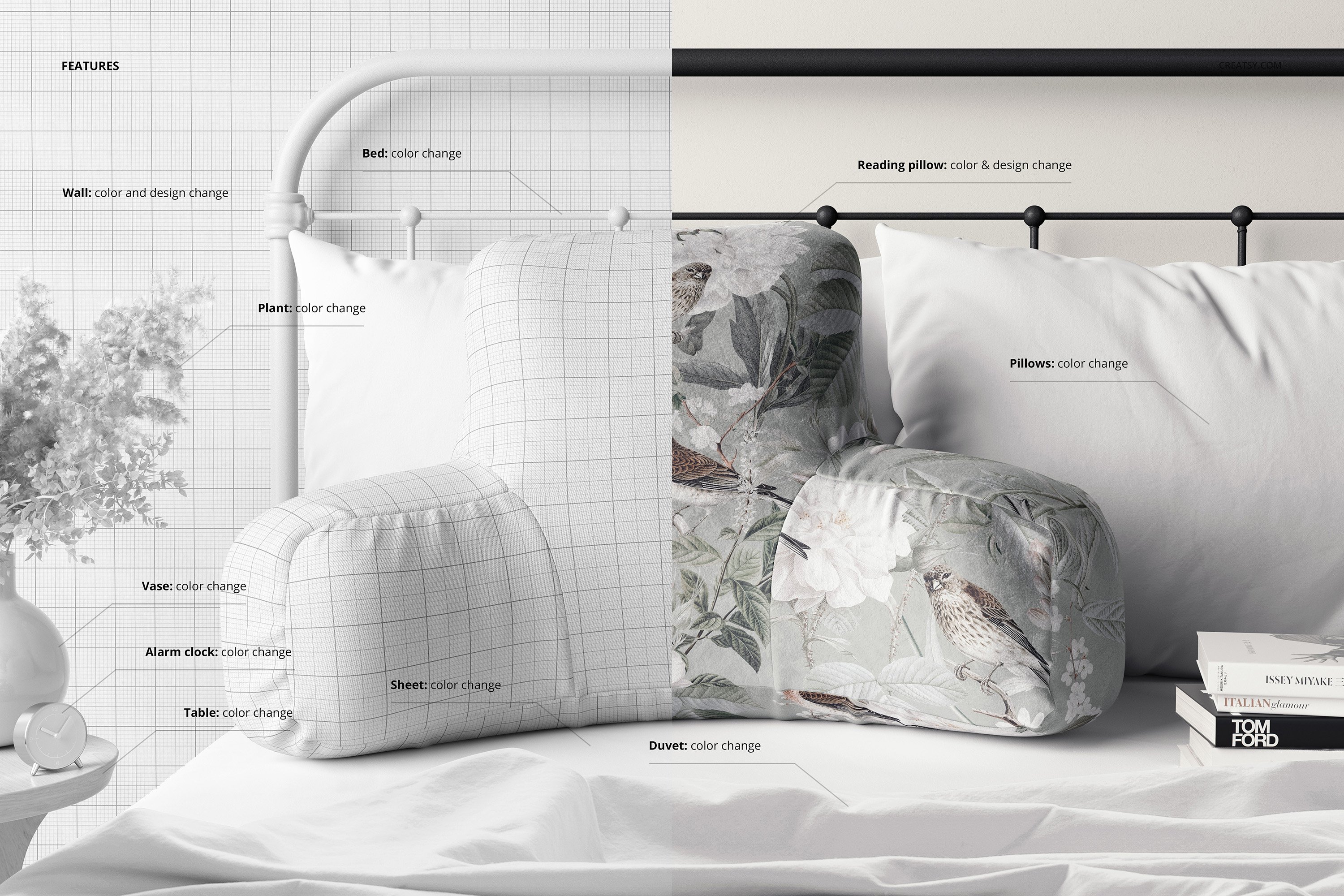 聚酯天鹅绒靠枕枕头枕套印花设计Ps智能贴图样机模板套装 Reading Pillow Mockup Set_img_2