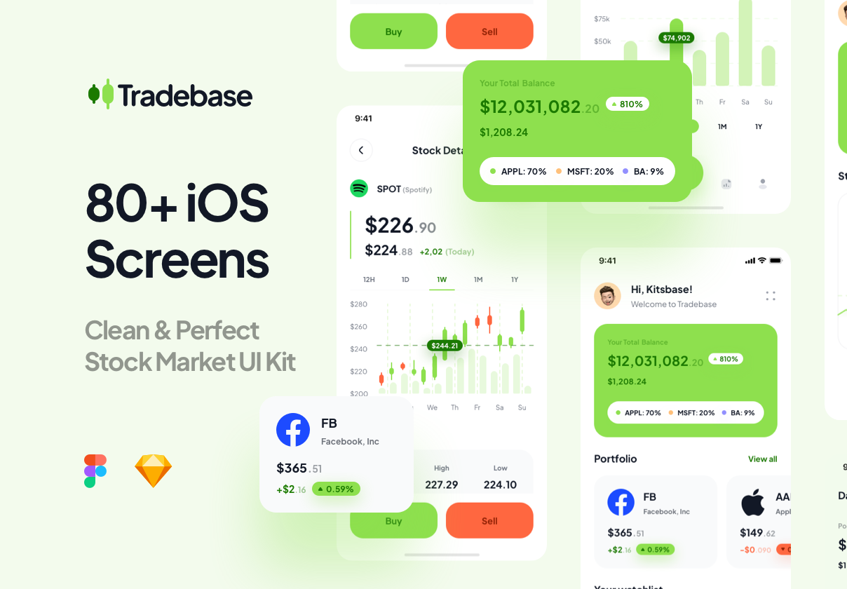 金融股票主题应用程序APP界面设计套件素材 Tradebase - Stock App UI Kit_img_2