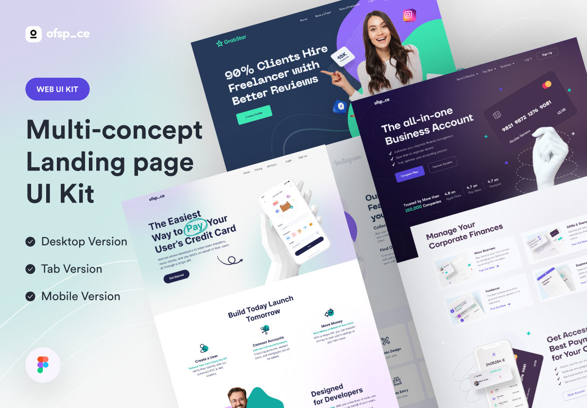 多用途网站登录页界面设计模板套件素材 Multi-concept Landing page UI Kit V2_img_2