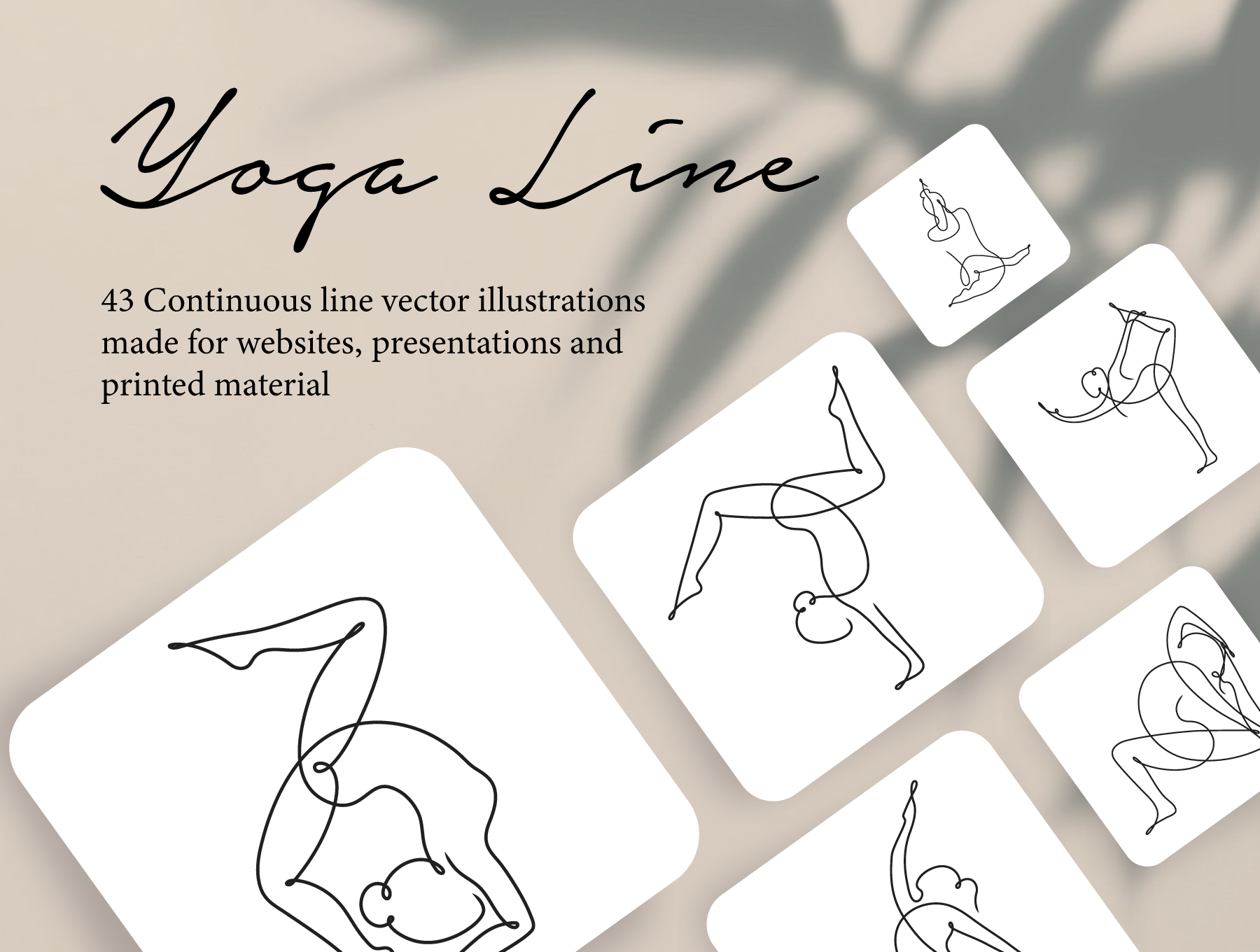 43个优雅瑜伽姿势矢量插画线稿图 Yoga Continuous Line Illustrations_img_2