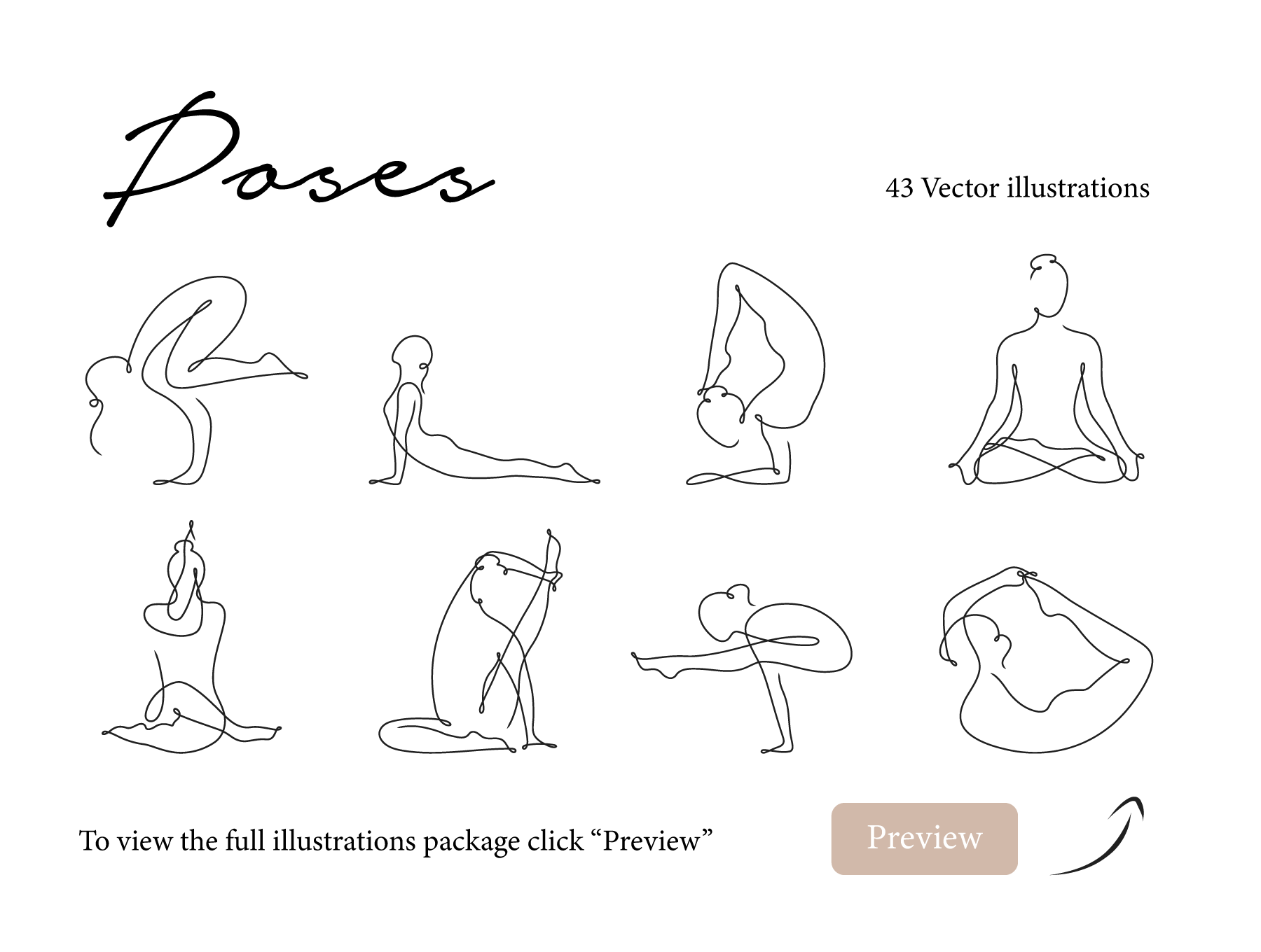 43个优雅瑜伽姿势矢量插画线稿图 Yoga Continuous Line Illustrations_img_2