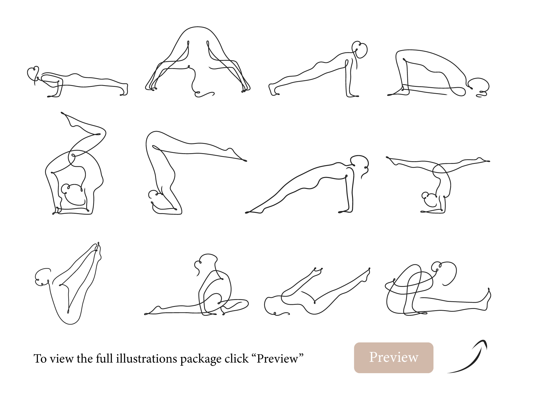 43个优雅瑜伽姿势矢量插画线稿图 Yoga Continuous Line Illustrations_img_2