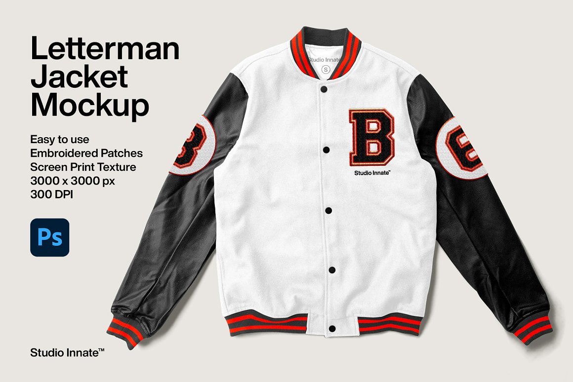 莱特曼夹克外套设计展示样机模板 Letterman Jacket Mockup_img_2