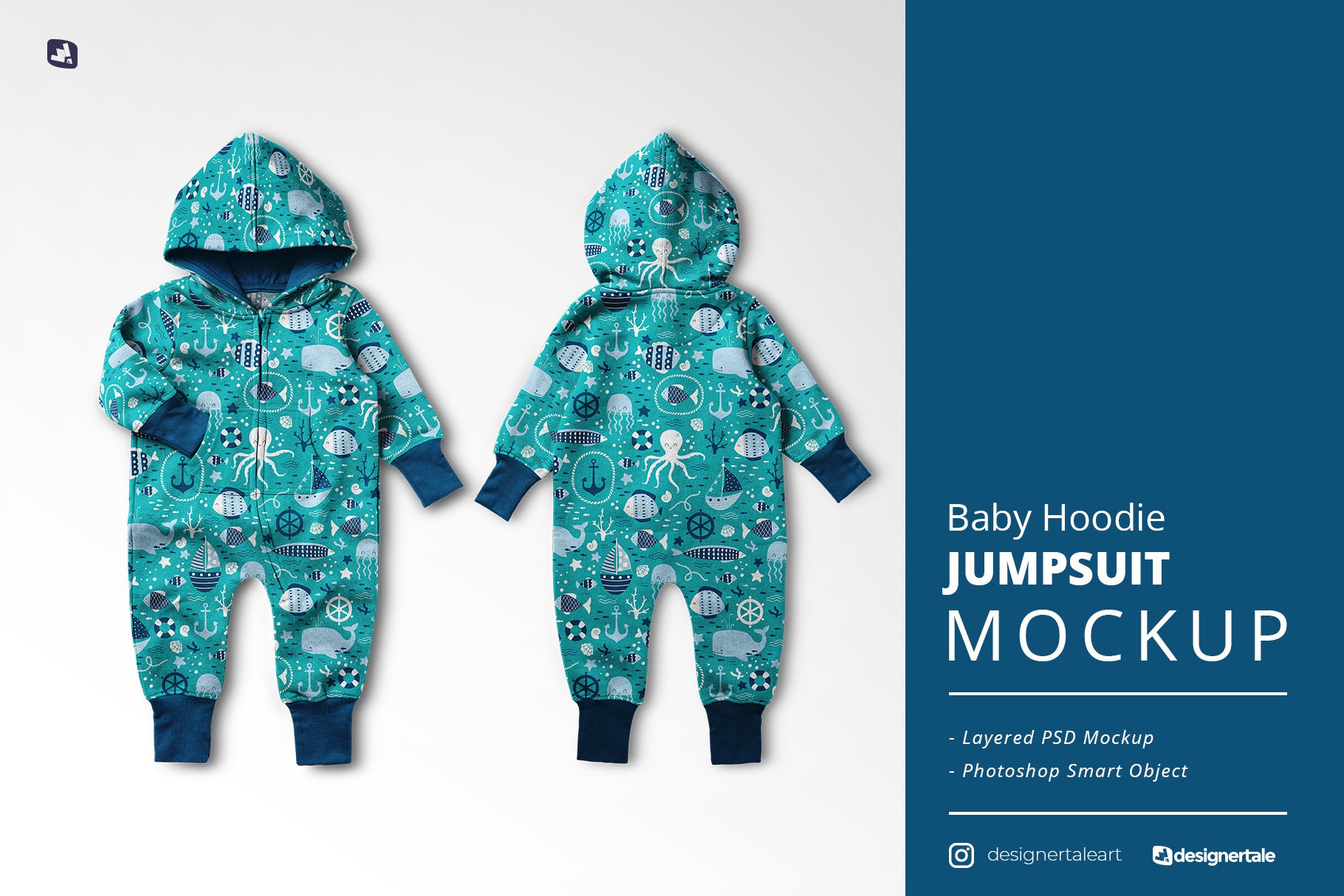 婴儿连帽衫连身衣印花设计贴图样机 Baby Hoodie Jumpsuit Mockup_img_2