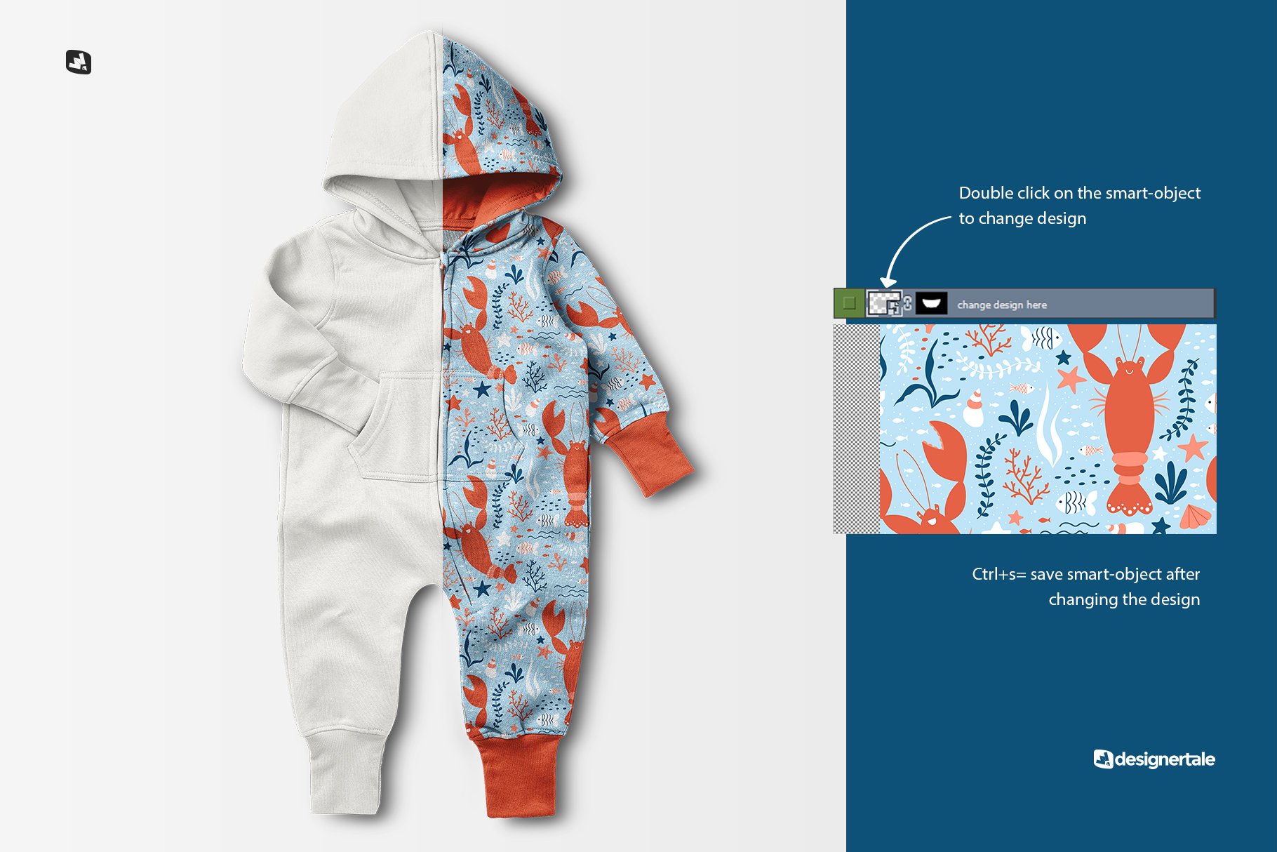 婴儿连帽衫连身衣印花设计贴图样机 Baby Hoodie Jumpsuit Mockup_img_2