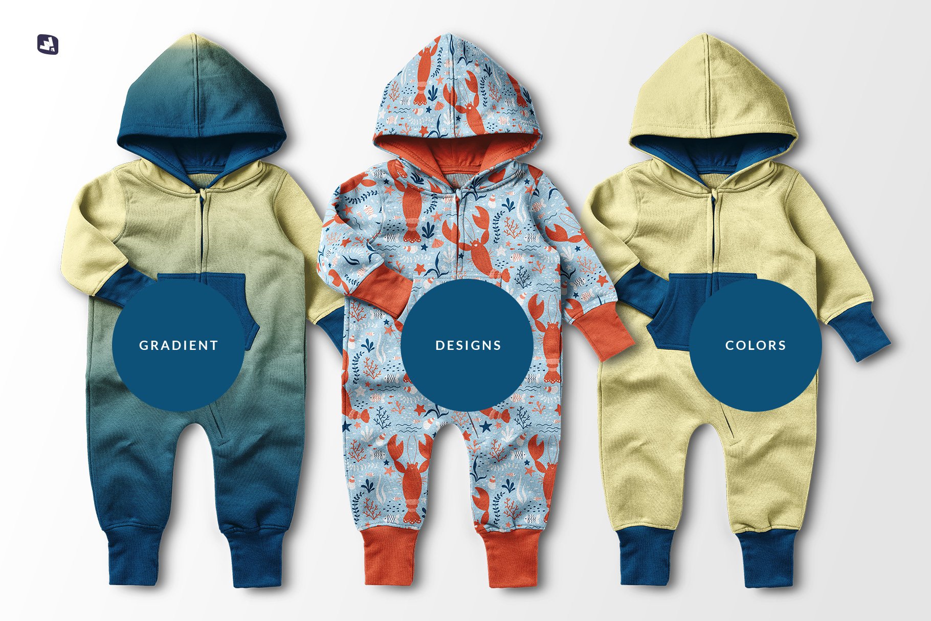 婴儿连帽衫连身衣印花设计贴图样机 Baby Hoodie Jumpsuit Mockup_img_2