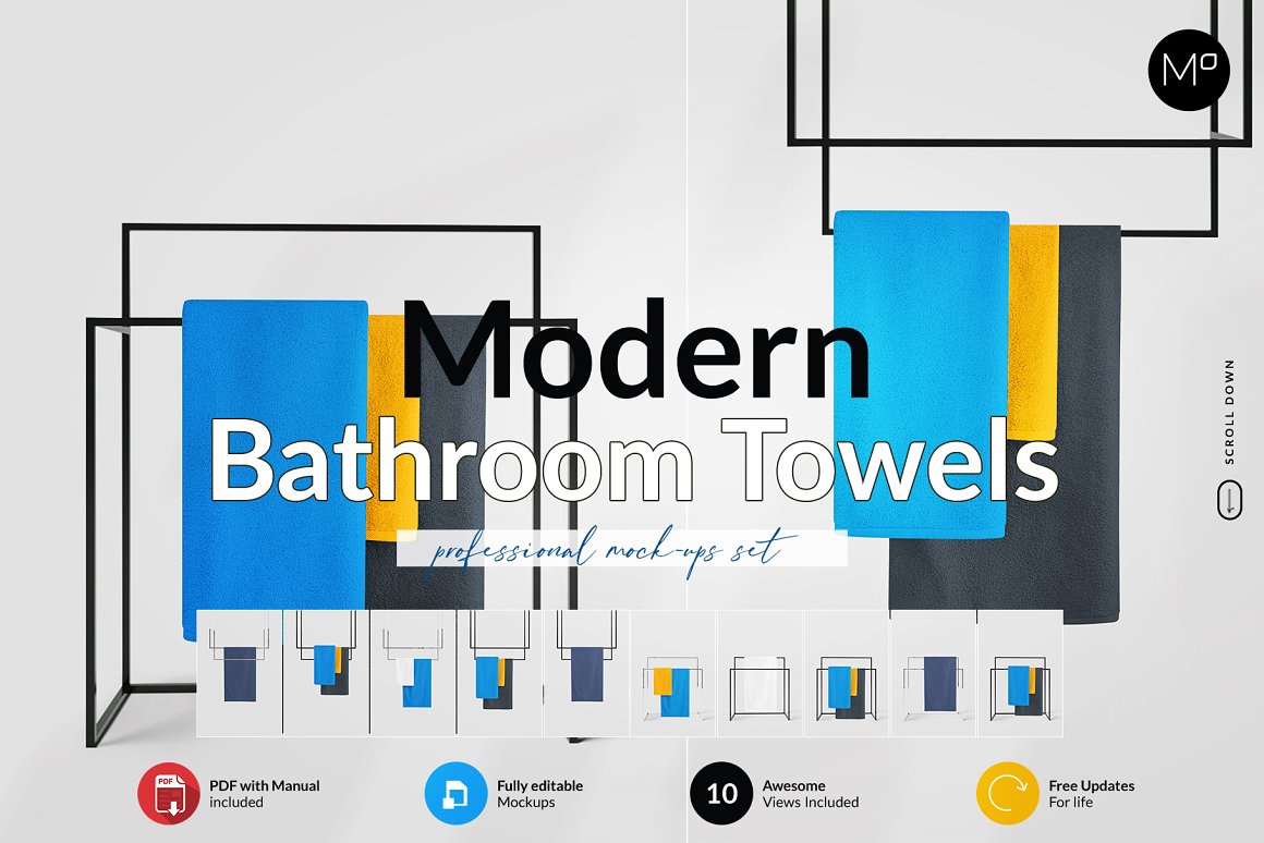 现代浴室毛巾设计贴图样机PSD模板素材 Modern Bathroom Towels Mock-ups_img_2