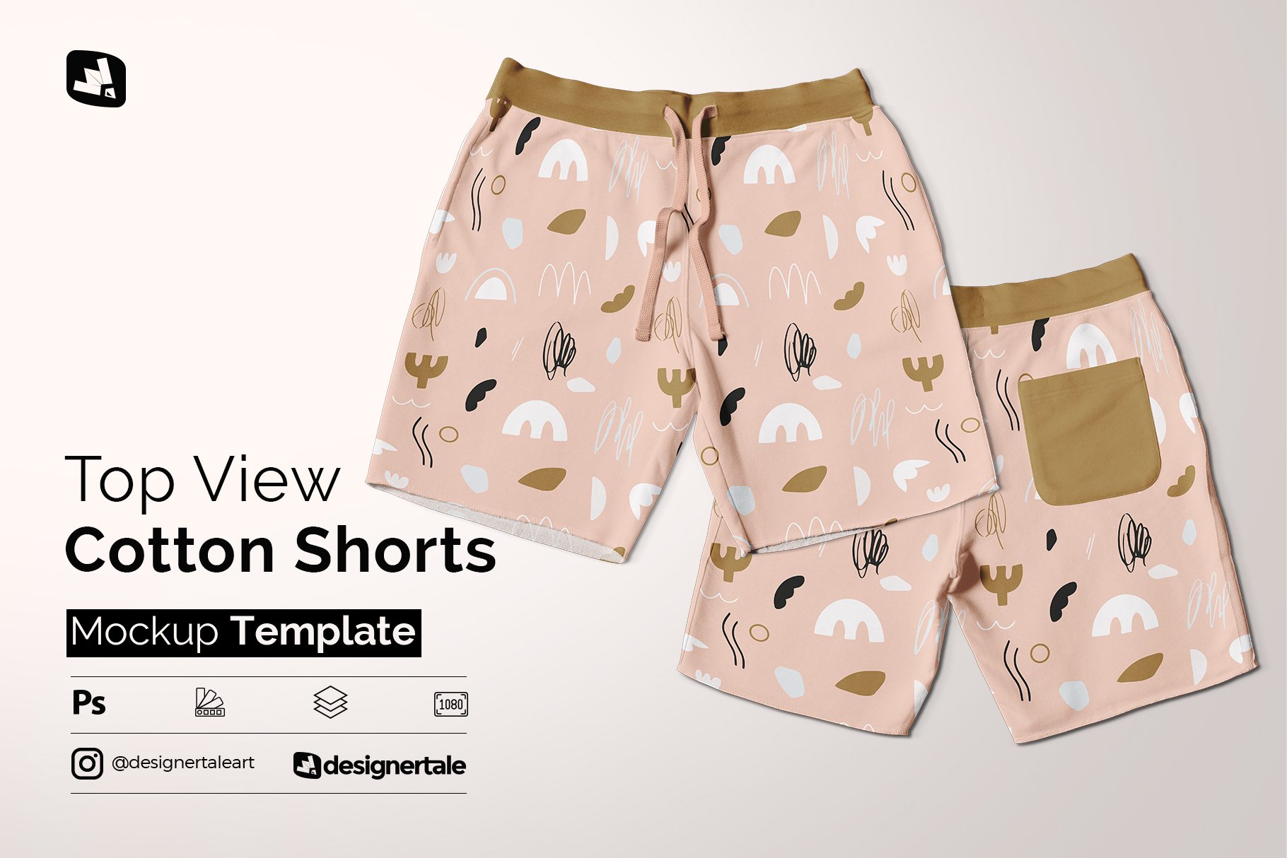 夏季棉质沙滩短裤设计展示样机素材 Top View Cotton Shorts Mockup_img_2