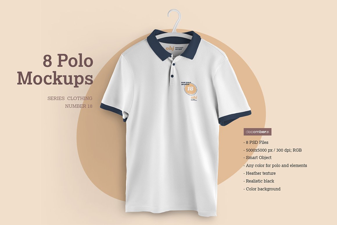 8款男士Polo半袖衫设计展示贴图样机模板 8 Mockups Men Polo_img_2