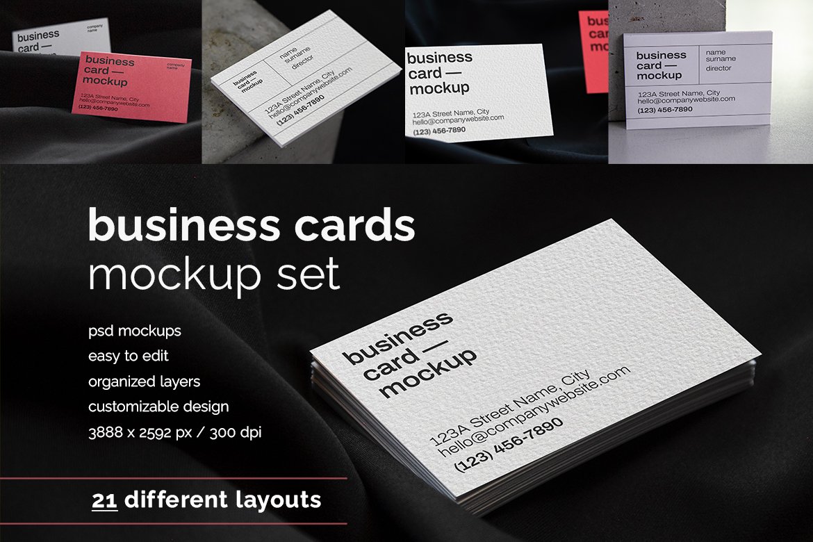 21款品牌标志VI设计办公用品商务名片展示Ps智能贴图样机模板 Business Card Mockup_img_2