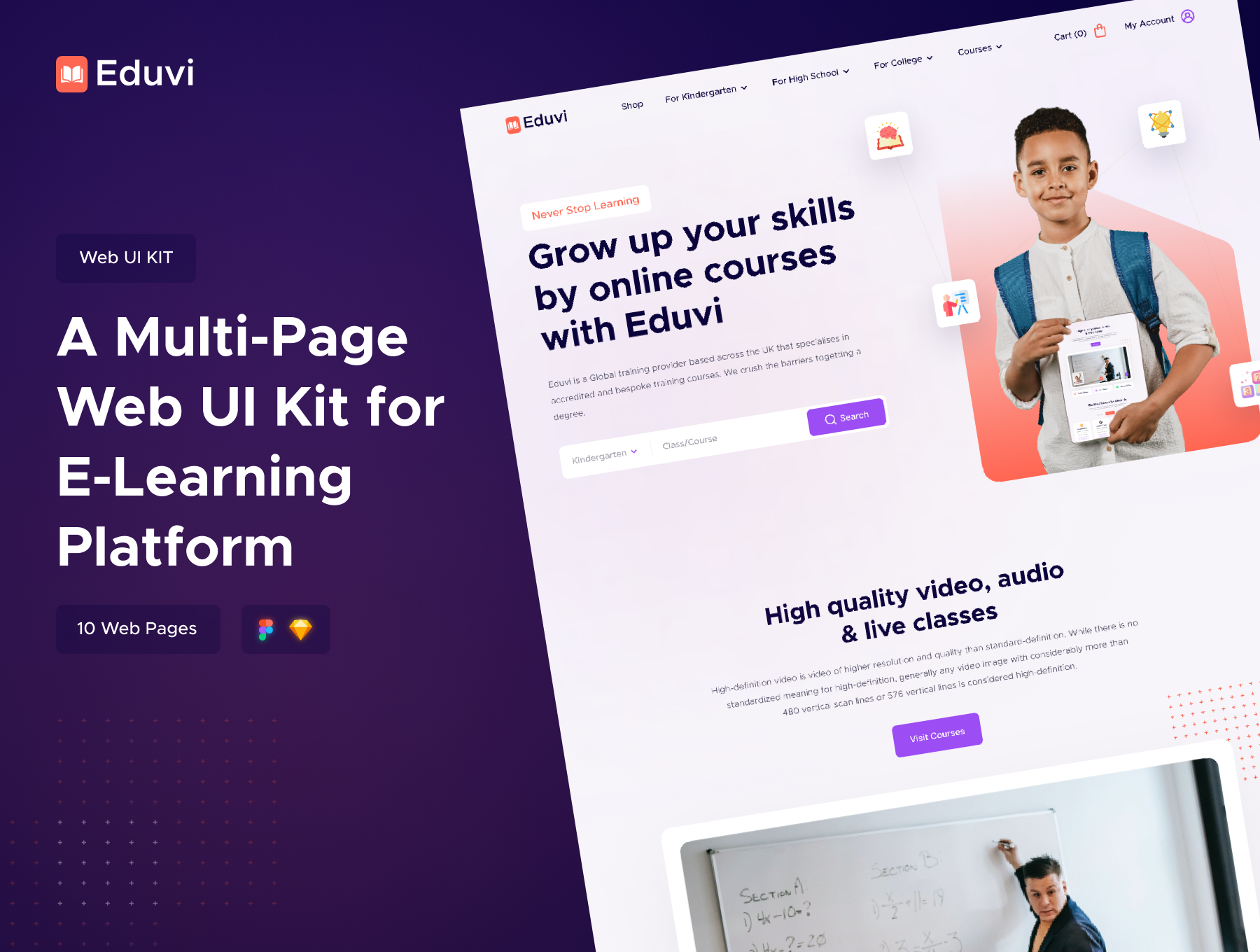 在线教育学习平台网站界面设计WEB UI套件 Eduvi E-learning Web UI Kit_img_2