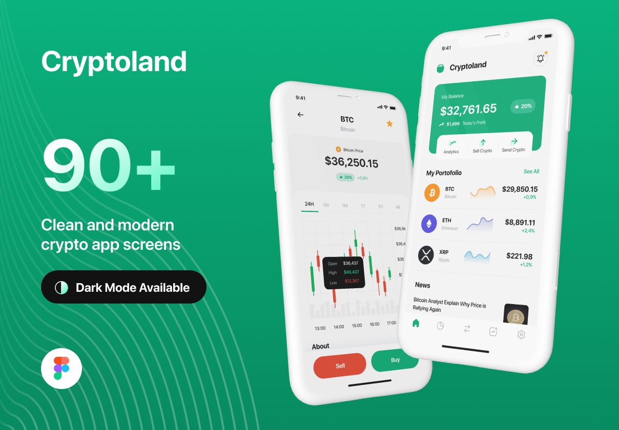 现代极简金融理财股票应用程序APP界面设计模板 Cryptoland - Crypto Market App UI Kit_img_2