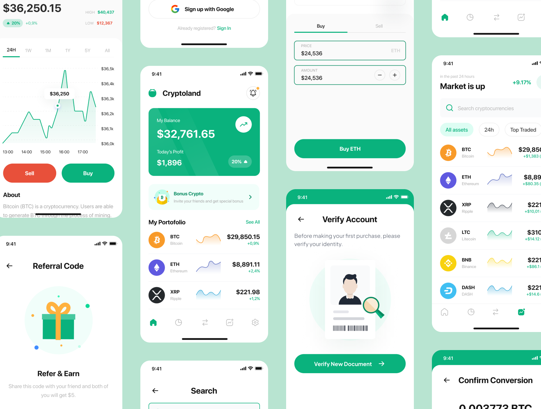 现代极简金融理财股票应用程序APP界面设计模板 Cryptoland - Crypto Market App UI Kit_img_2