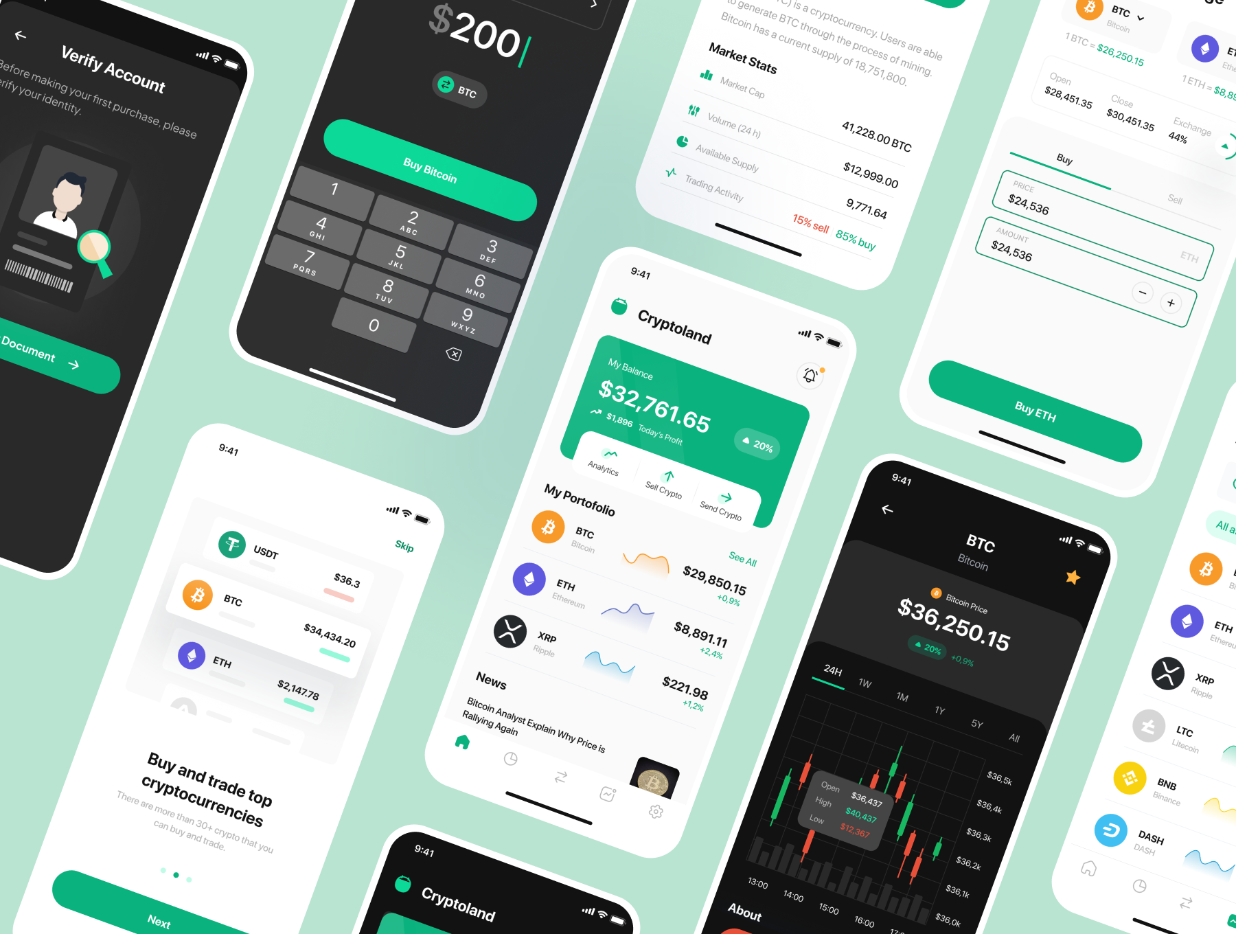 现代极简金融理财股票应用程序APP界面设计模板 Cryptoland - Crypto Market App UI Kit_img_2