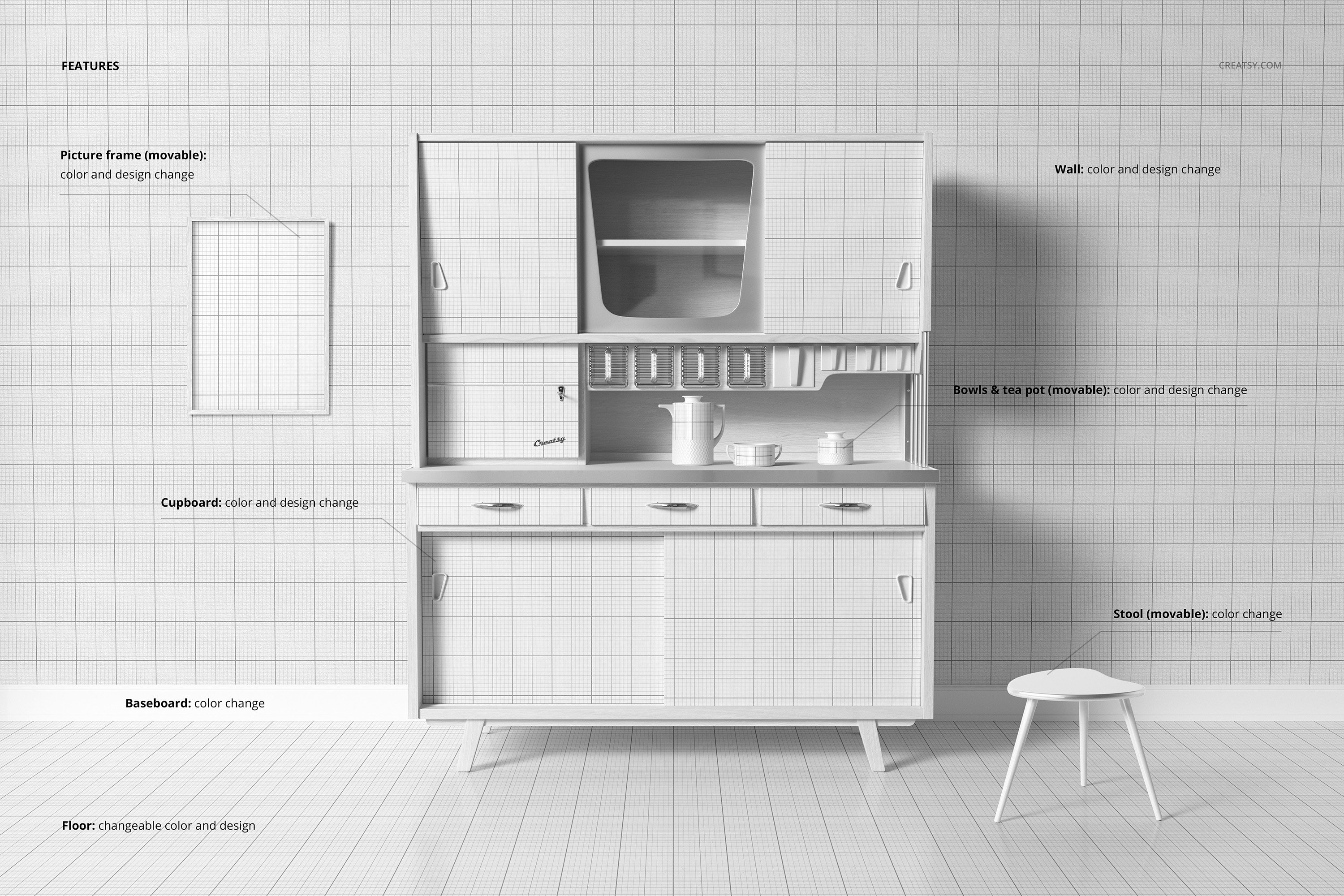 时尚厨房橱柜外观贴纸设计贴图样机素材 Kitchen Cupboard Mockup (5FFv.13)_img_2