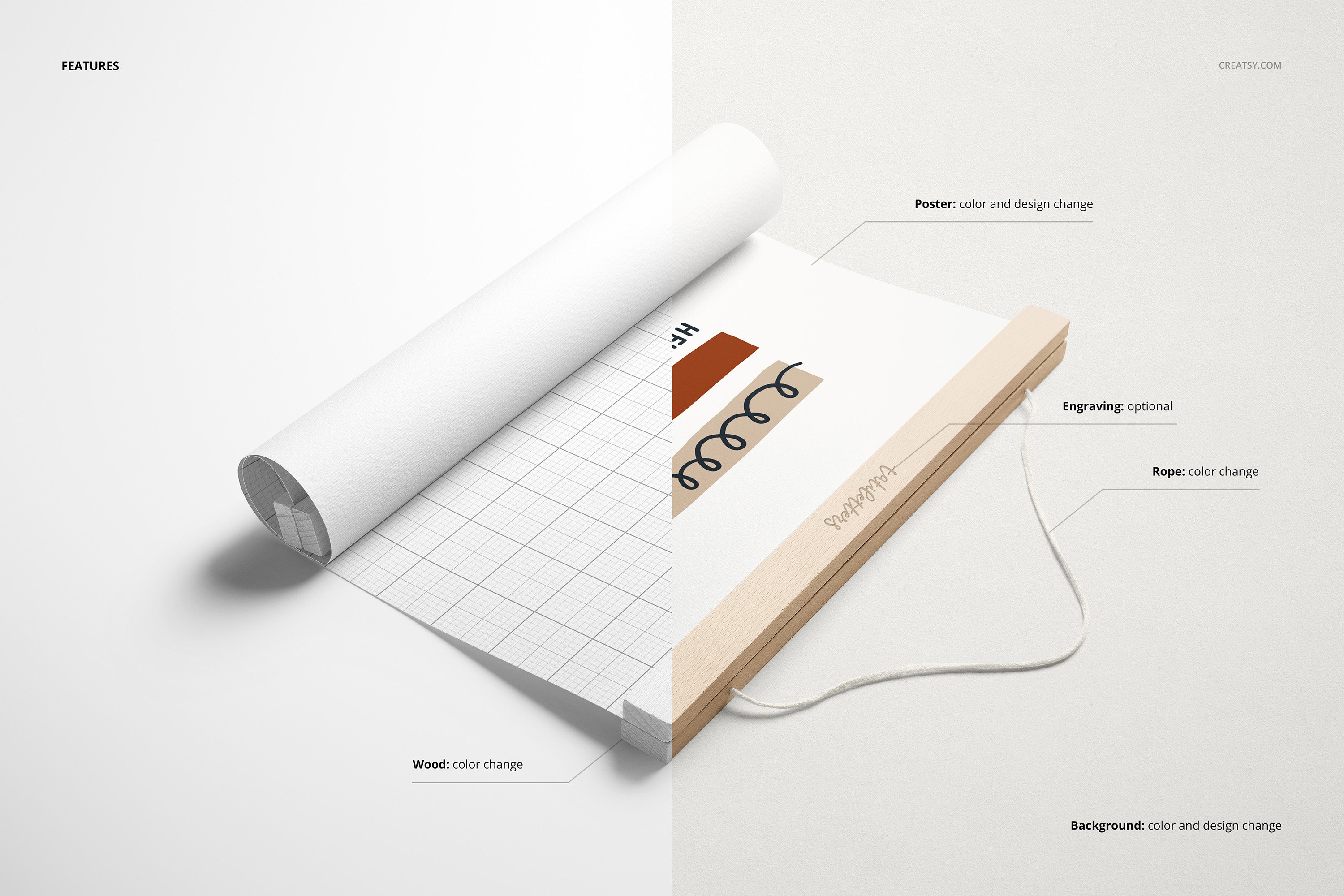 时尚木制悬挂海报衣架设计贴图样机模板合集 Wooden Poster Hanger Mockup Set_img_2