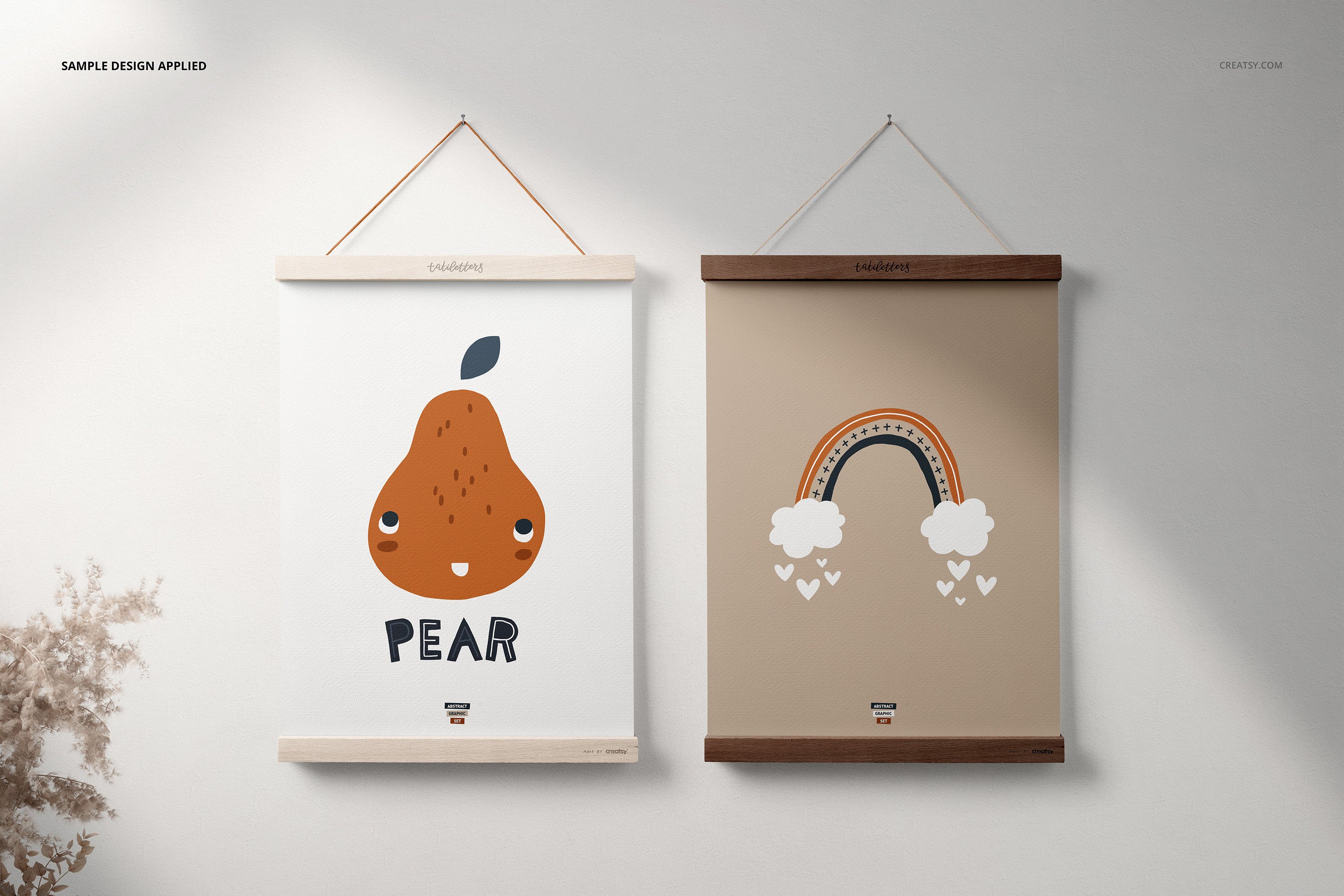 时尚木制悬挂海报衣架设计贴图样机模板合集 Wooden Poster Hanger Mockup Set_img_2