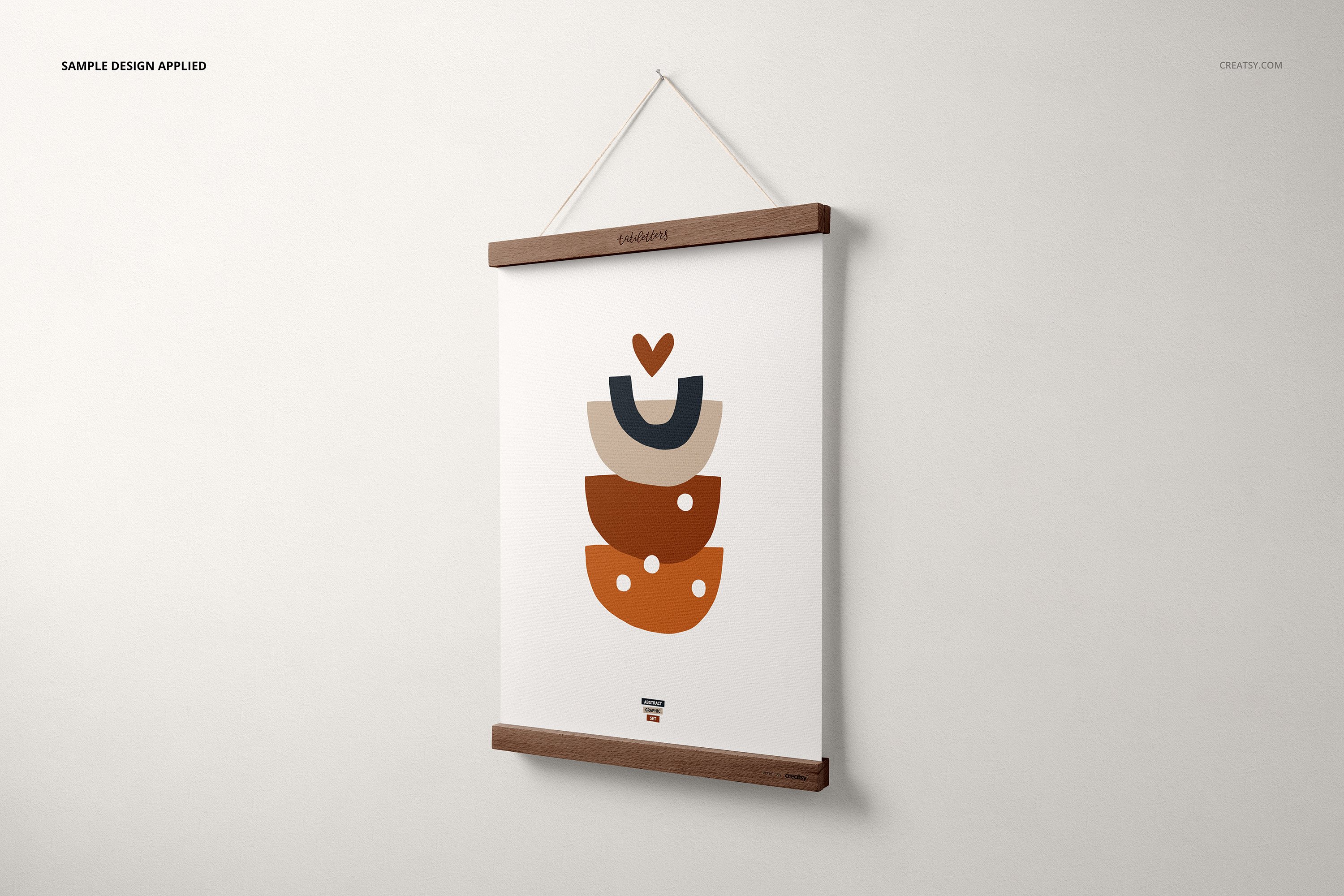 时尚木制悬挂海报衣架设计贴图样机模板合集 Wooden Poster Hanger Mockup Set_img_2