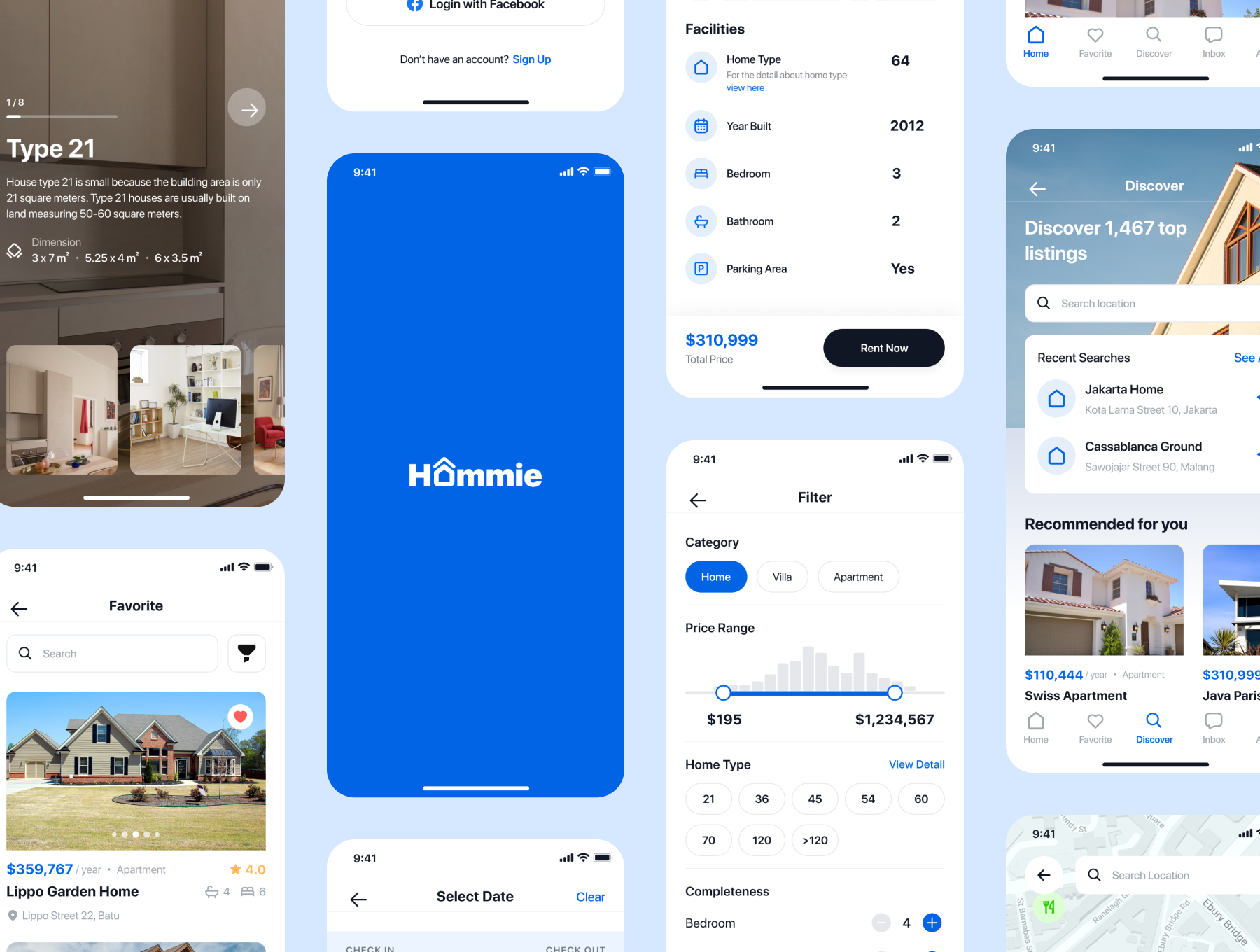 现代简约房地产房屋租赁APP应用程序UI套件素材 Hommie - Real Estate App UI Kit_img_2