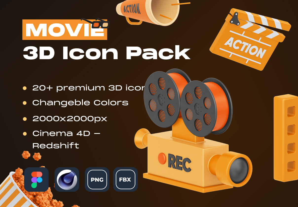 高级电影主题3D立体图标设计素材套装 MOVIE! 3D Icon Pack_img_2