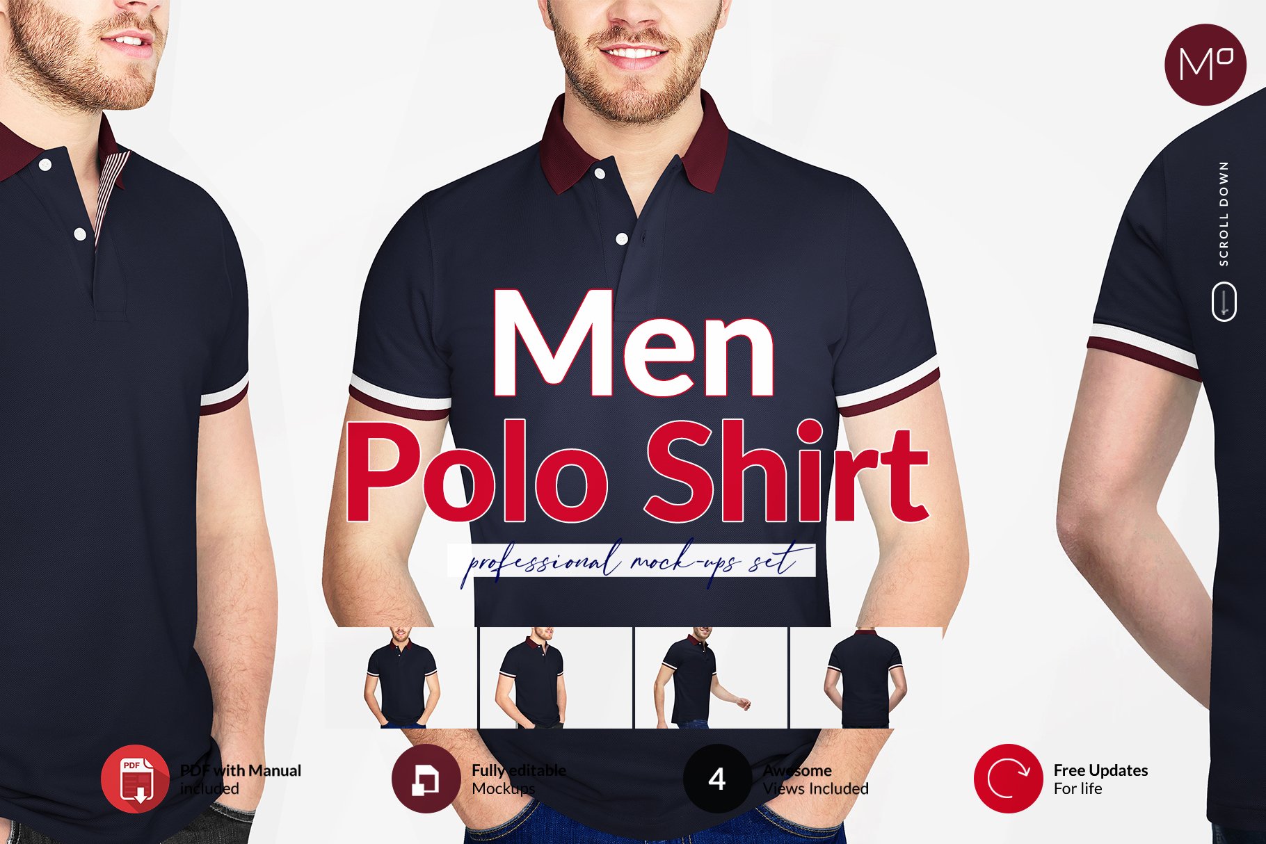 时尚那是Polo半袖衫设计展示样机素材 Men Polo Shirt 4x Mock-ups_img_2