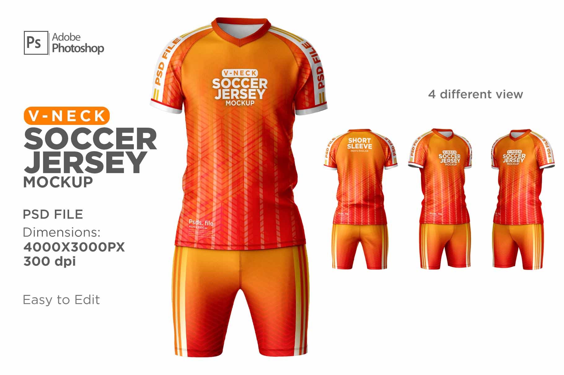 男子足球球衣印花设计样机套件 Men Soccer Jersey kit Mockup_img_2