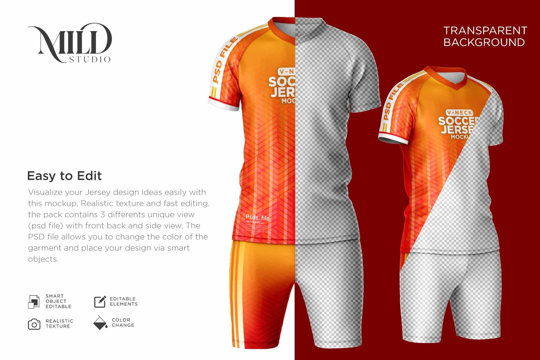 男子足球球衣印花设计样机套件 Men Soccer Jersey kit Mockup_img_2