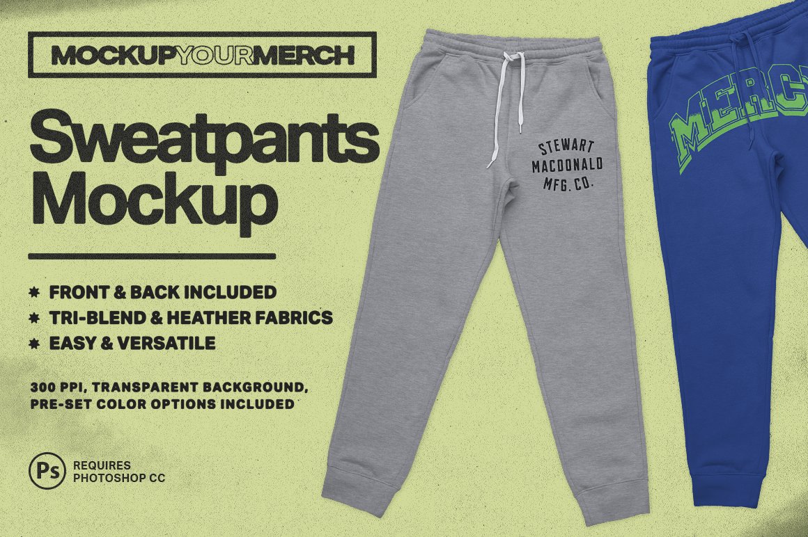 宽松街头嘻哈运动裤设计贴图样机模板 Sweatpants Merch Mockup_img_2